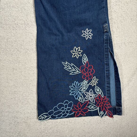 Cindy Ambuehl Women Plus Size 3X Blue Jeans Wide Leg Flare Slit Ankle Floral Y2K - Picture 8 of 12